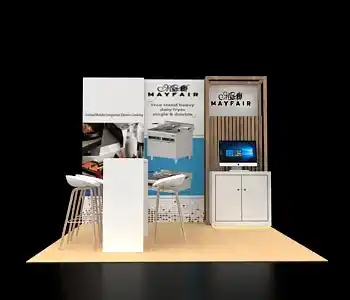 10×10 trade show booth design with fabric back wall