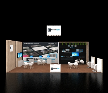 Booth featuring elevated display platforms