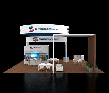 Exhibit booth 40x40 with LED header panels