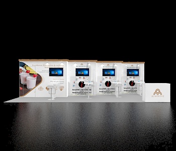 10x30 booth with branded canopy structure