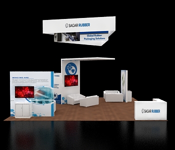 30x30 booth design with dual product towers
