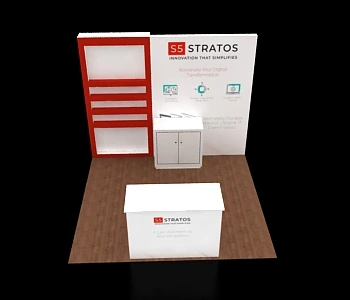 10×10 trade-show stand with interactive demo space in front