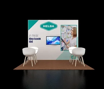 10×10 booth featuring curved header signage