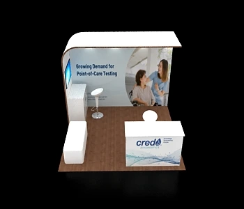 10×10 trade-show booth with central back wall graphic