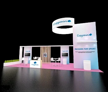 Professional 20x40 booth with interactive zones