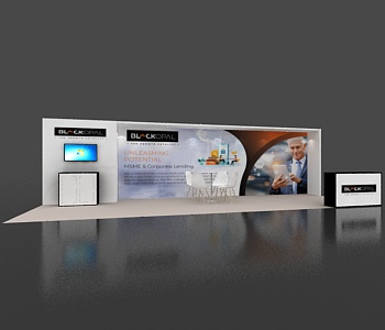 Trade booth 10x30 with dual reception desks