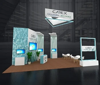 Trade booth 20x30 with demo area stations