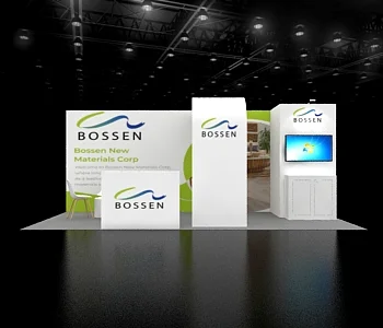 10x20 trade show booth with branding, counter and graphics
