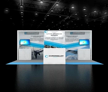 Chromalloy branded 10×20 exhibit booth with counters
